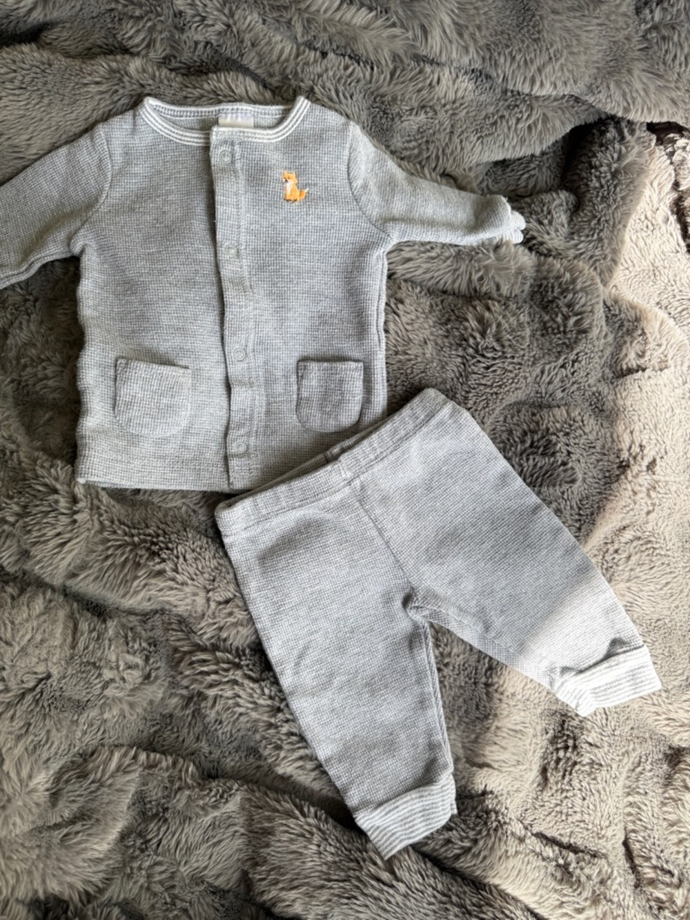 Carter's Light Gray Knit Two-Piece Set with Yellow Fox Accent